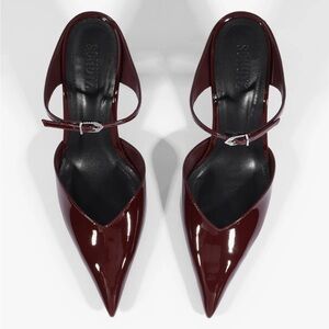 NIB Schutz Laurie Patent Leather Pumps Heels Mules Slip On Red Wine 7 $158